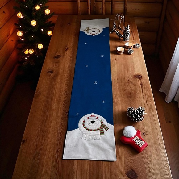 71” X 14” Felt Table Runner Holiday Bear - Picture 1 of 9